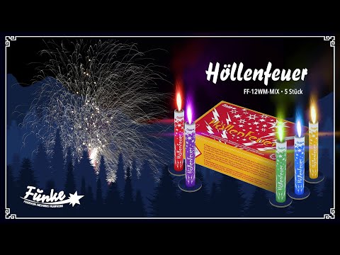 DE:Höllenfeuer, Art.-Nr. FF-12WM-MIX, 5 Stück pro Packung (je 1x Rot, Grün, Blau, Gelb, Violett), NEC 13,5g pro Stück, Kategorie F2, ADR 1.4G5 verschiedenfar...