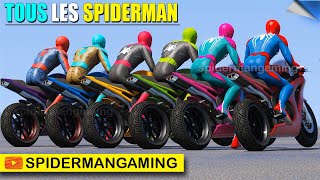 Tous les Super-Héros Spiderman difficiles défi de RAMPE de plage avec des motos de sport- GTA V Mods