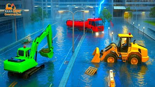 Massive Cleanup! Excavator and Bulldozer Save the Flooded Streets! 🚜🌊 | CONSTRUCTION VEHICLES