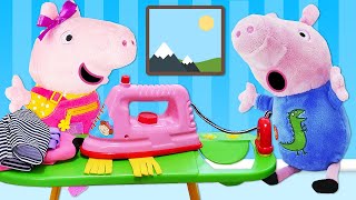 Çocuklar için oyuncak videoları! Peppa Pig - Çocuklar pikniğe gitmek için temizlik yapıyor!