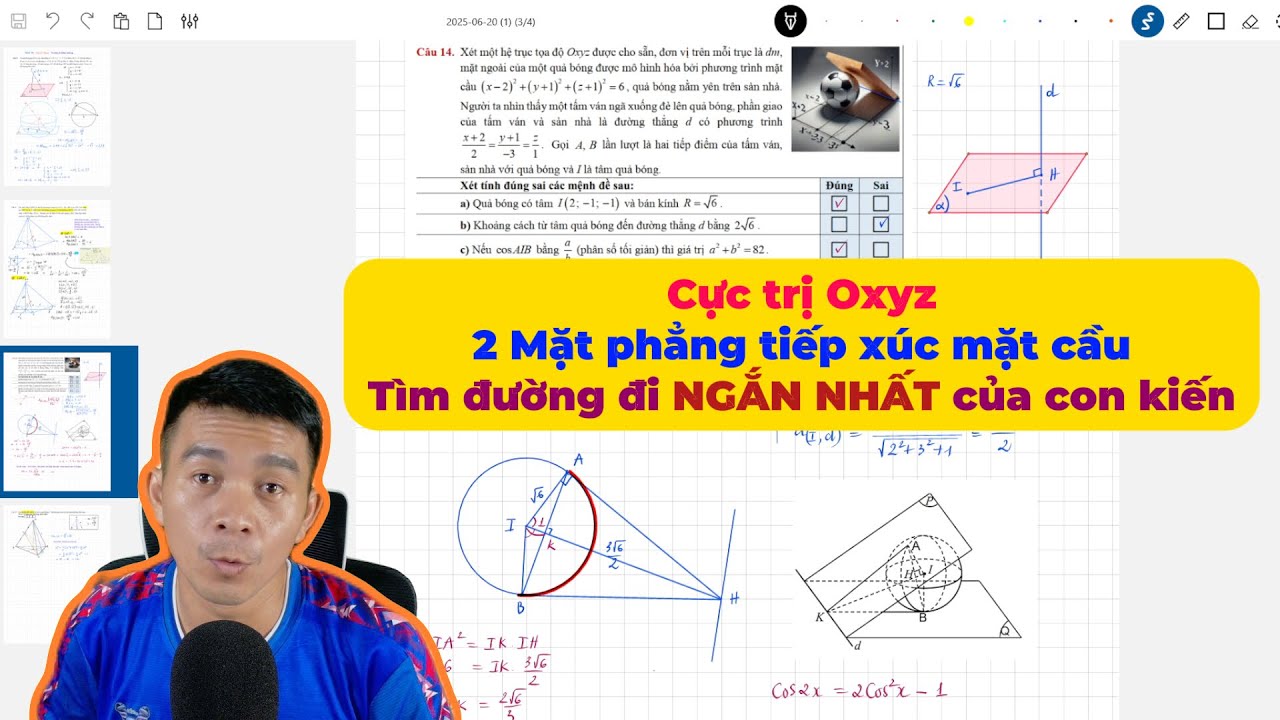 Tìm đường đi ngắn nhất cho con kiến - Cực trị Oxyz - Dạng toán mặt phẳng tiếp xúc mặt cầu
