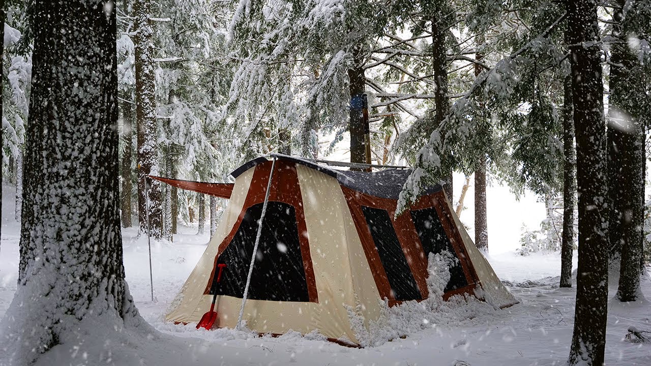 Hot Tent Camping in a Snowstorm with my Dog 3 Days Hot Tent Winter
