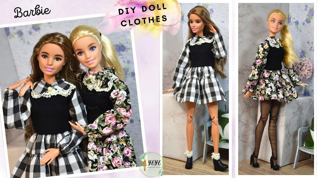 Barbie clothing: long sleeve ruffled dress💖Free pattern🌸DIY#43 #barbie #barbieclothes #barbiedoll