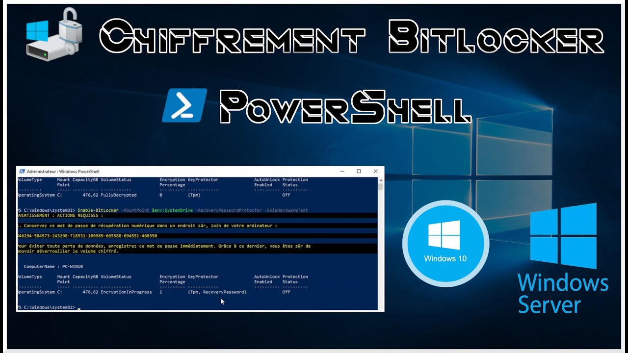 Chiffrement Bitlocker avec PowerShell (Puce TPM + Recovery Password