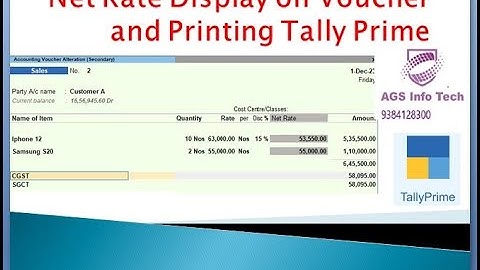 S2 Net Rate Display and Printing vouchers in Tally Prime