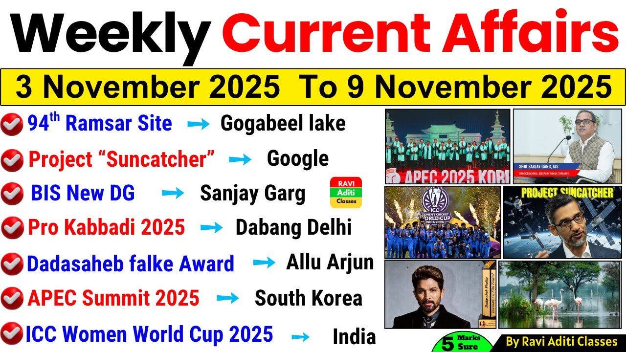 3 November to 9 November 2025 | Weekly Current Affairs | November 2025 ...