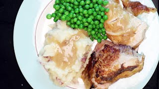 Roast Chicken Dinner — Gravy, Mashed Potatoes, Peas