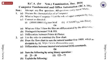 BCA 1ST SEM COMPUTER FUNDAMENTAL AND OFFICE AUTOMATION DEC 2016 | DBRAU