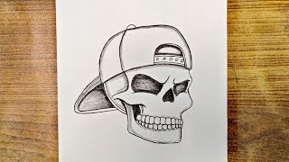 How to Draw a Cool Skull with a Snapback Hat | Step-by-Step Pencil Sketch