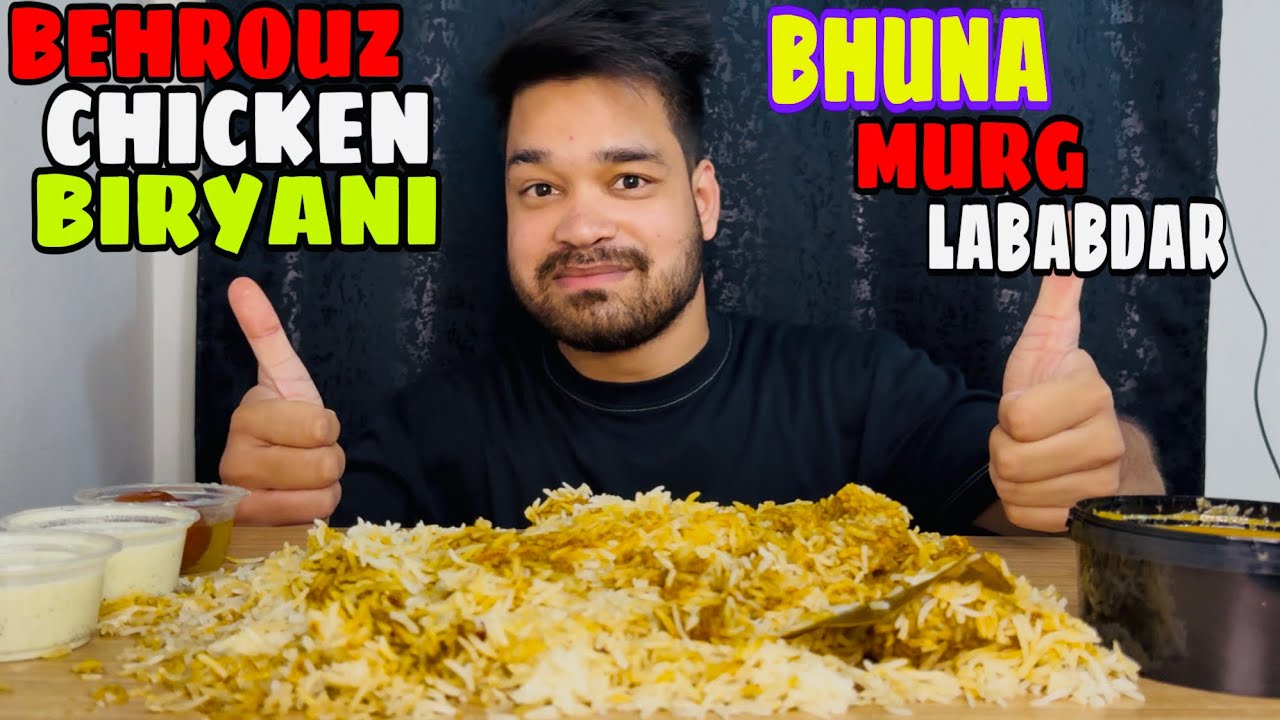 BEHROUZ CHICKEN BIRYANI, BHUNA MURG LABABDAR & GULAB JAMUN | MUKBANG 