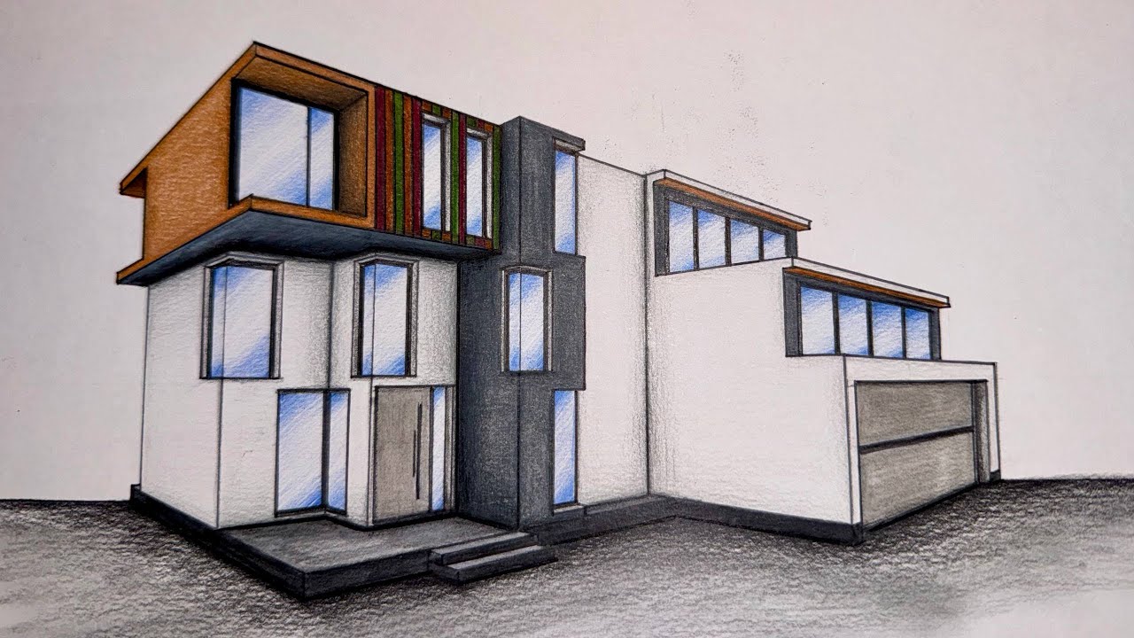#064 - How to Draw a House in Two Point Perspective - YouTube