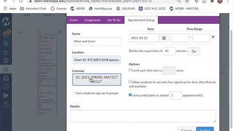 How to make meet and greet appointments in Canvas for your students.