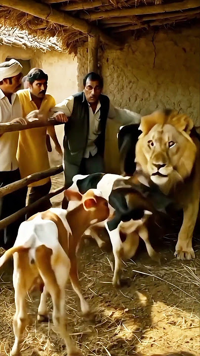 Lion vs Cow Herd: Wild Encounter! #Shorts #Wildlife