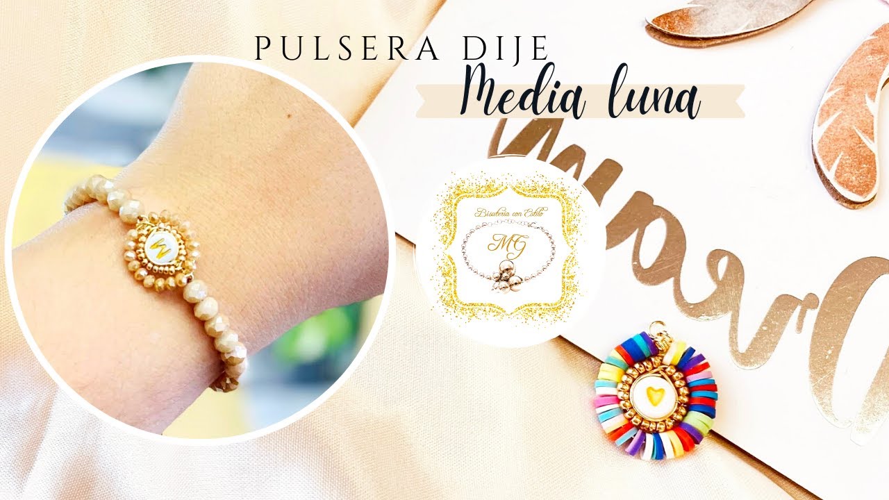 PULSERA DE HILO CON CRISTALES Y LETRA ⭐ | Pulsera Dije 🌗  MEDIALUNA| SORPRESA al Final!