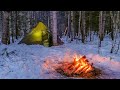 Alone WINTER Tent CAMPING Overnighter in a HOT TENT, Snow Camping, Freezing Cold, Campfire burgers