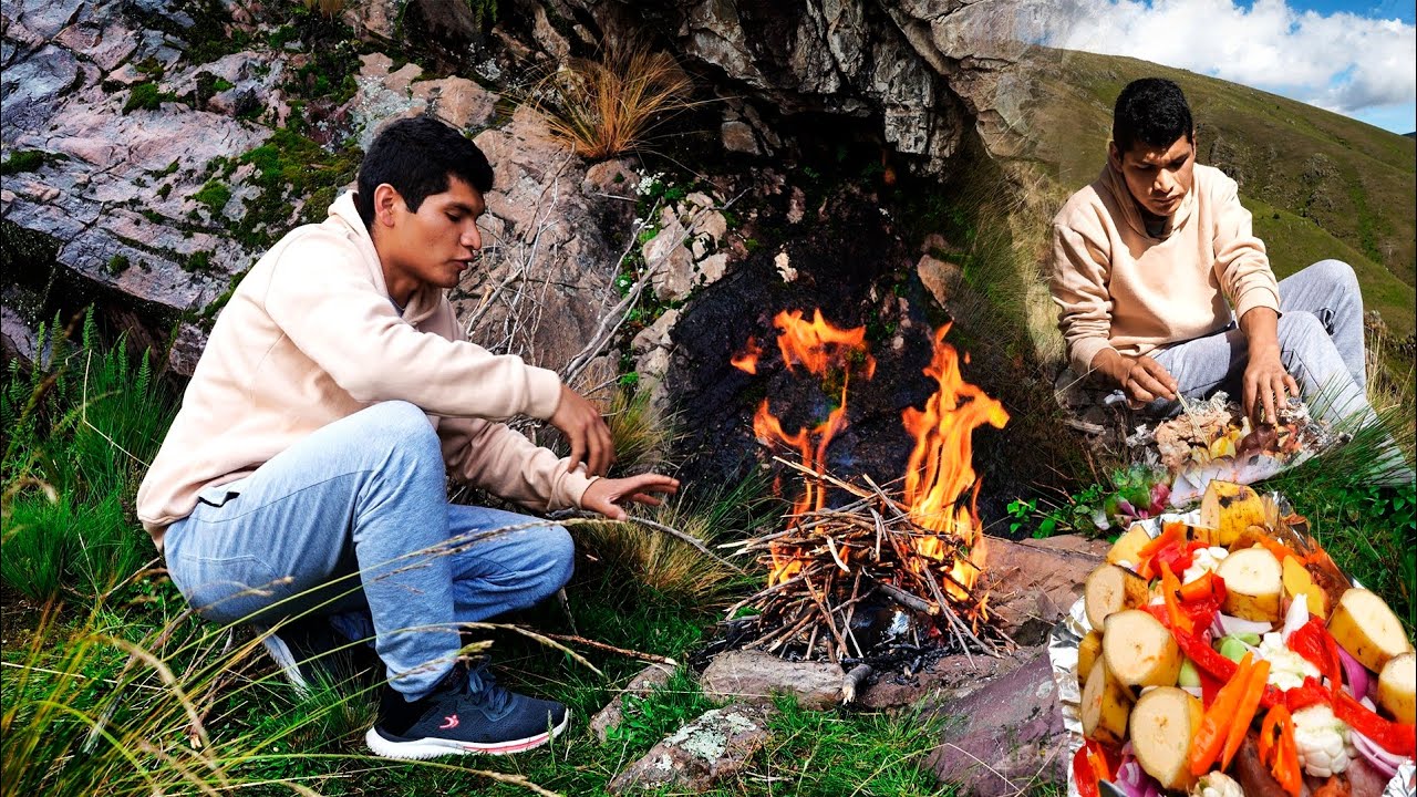 Preparando un delicioso almuerzo en el corazón de las montañas.