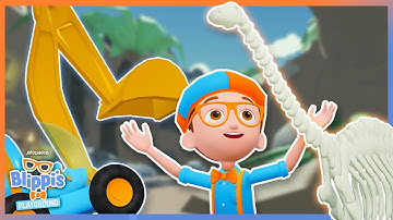 Blippi Goes Dinosaur Fossil Hunting on his Excavator! | Blippi Plays Roblox | Gaming Videos