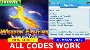 *ALL CODES WORK* UPDATE 9 [New World 10] NEW CODES! Weapon Fighting Simulator ROBLOX | 26 March 2022
