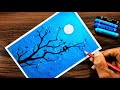 Moonlight Drawing for beginners with Oil Pastel step by step
