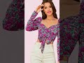 Floral Puff Sleeve Front Tie Crop Top for Women 2025