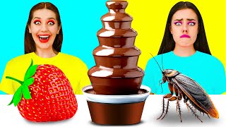 Chocolate Fountain Fondue Challenge  Delicious Kitchen Hacks 4fun Challenge