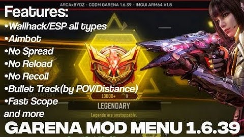 NEW UPDATE CODM MOD MENU GARENA 1.6.39  AIMBOT+ESP and MORE | Arca x Bydz Mods v1.8