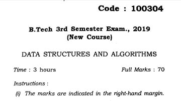 Data Structures And Algorithms || BEU 2019 Question Paper-100304 || B-Tech || Bihar Engg || CSE 3rd