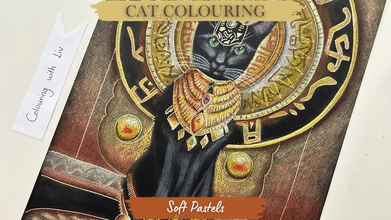 Colouring a Cat wearing Jewellery using Faber Castell Soft Pastels on Canson Black Paper