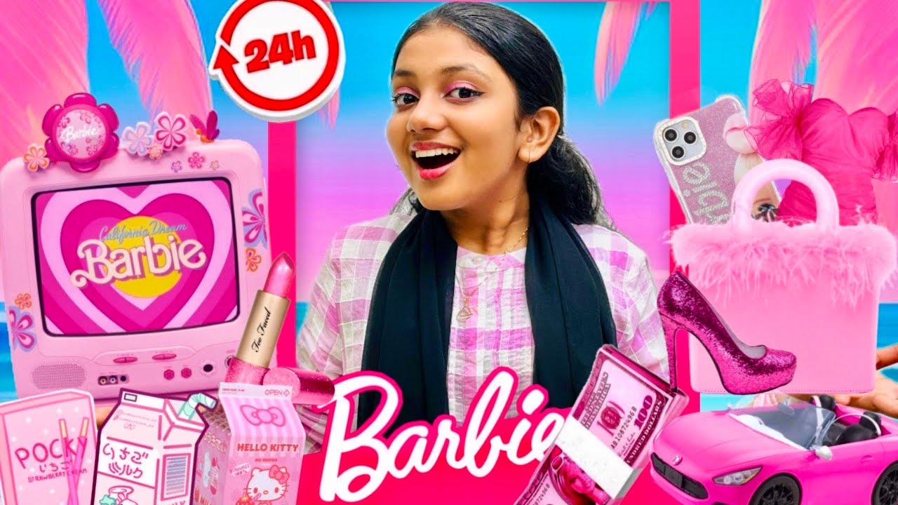 24 Hours Using BARBIE 💗🛍️🦩👛💃Things | Challenge | Minshas world