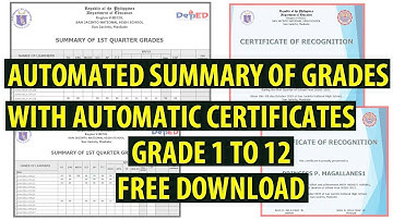 DepEd Automated Summary of Grades with Automatic Certificates for Grade 1 to Grade 12