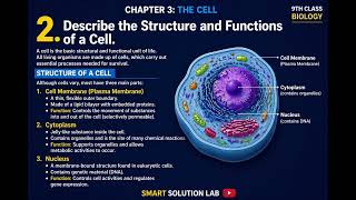 Chapter 3 The Cell | Functions of the Cell | 9th Class Biology | Smart Solution Lab