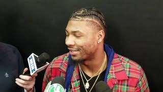 Marcus Smart speaks after the win over Brooklyn