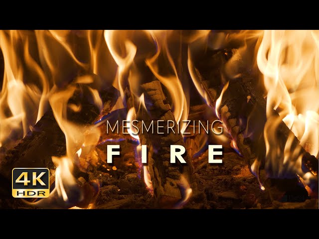 4K HDR Mesmerizing Fire - Fireplace for Sleeping - Hypnotic Slow Flames - Relaxing Burning Logs class=