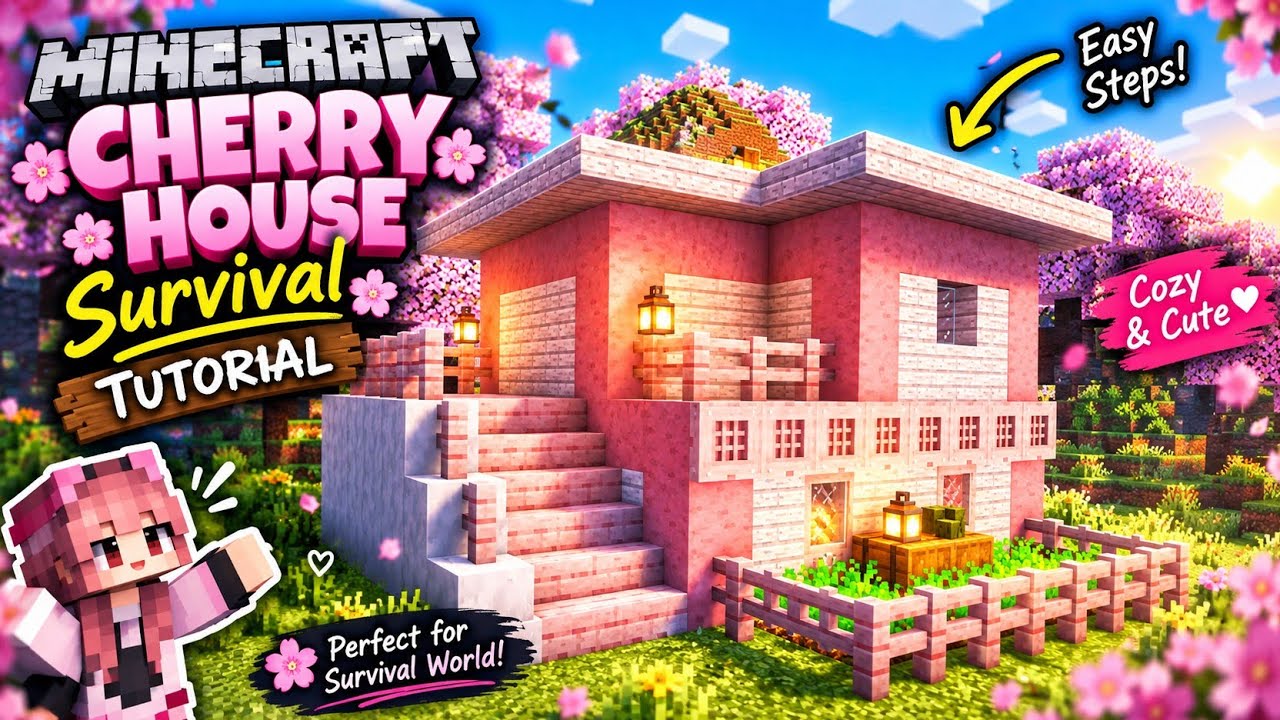 🌸 Minecraft: How to Build a Survival Cherry House | Tutorial By:@Nidhi ...