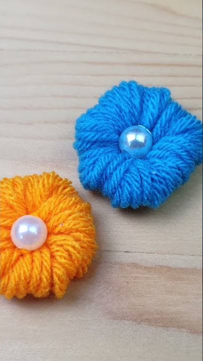 Shorts DIY Woolen Craft Ideas with Pencil - Flower Embroidery - No Crochet Flower - DIY Yarn Studio