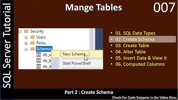 Manage Table | Part 2 - Create Schema | SQL SSMS TSQL Tutorial #007