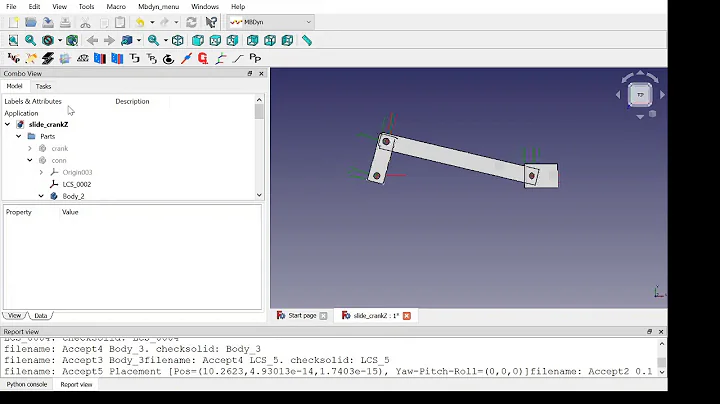 slide crank from MBDyn FreeCAD workbench
