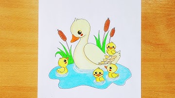 How to draw mother duck and it