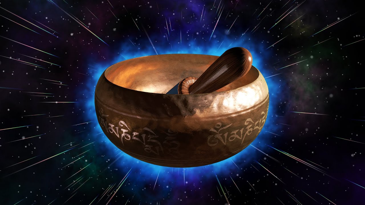 Tibetan Singing Bowls + Space Sounds White Noise Black Screen 🎵 Relaxing Music for Sleeping