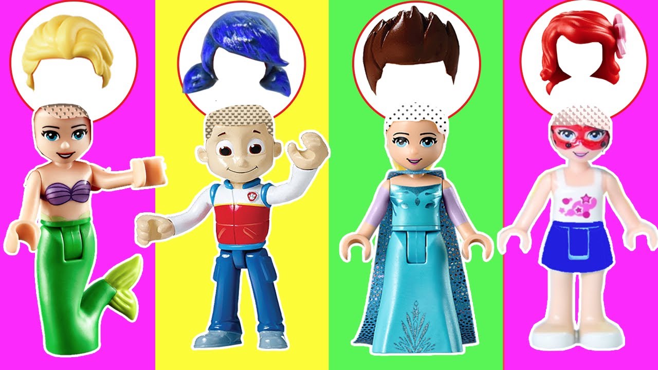 Learn Colors for Kids with Wrong Hairs Lego Ryder Paw Patrol Elsa Ariel ...