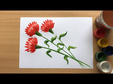 Рисуем гвоздики гуашью (Простой рисунок ко Дню Победы 9 мая) | Simple gouache carnations drawing