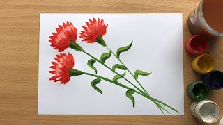 Рисуем гвоздики гуашью (Простой рисунок ко Дню Победы 9 мая) | Simple gouache carnations drawing