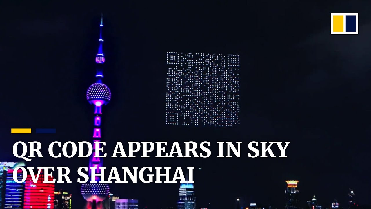 Scannable QR code appears in sky above China's Shanghai - YouTube