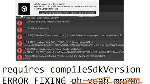 unity CheckAarMetadataWorkAction requires compileSdkVersion FIX