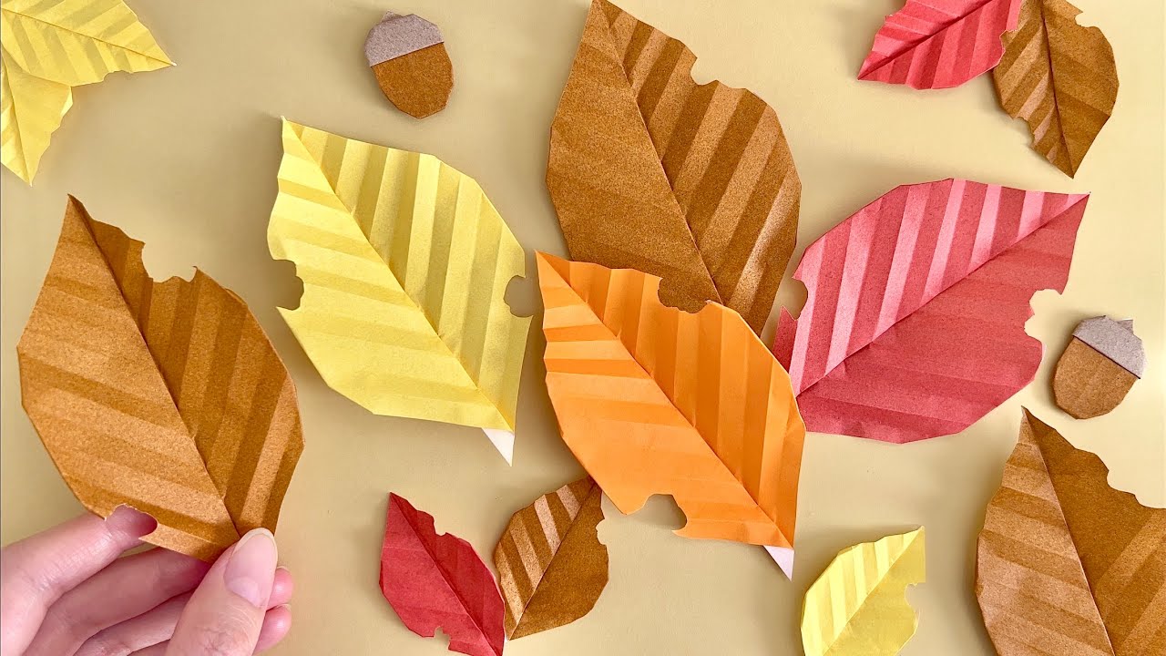 【秋の折り紙】超簡単！枯葉 落ち葉の折り方 葉っぱ 【Easy Origami】How to make a Leaf / Paper Craft DIY / Autumn Dry Leaves