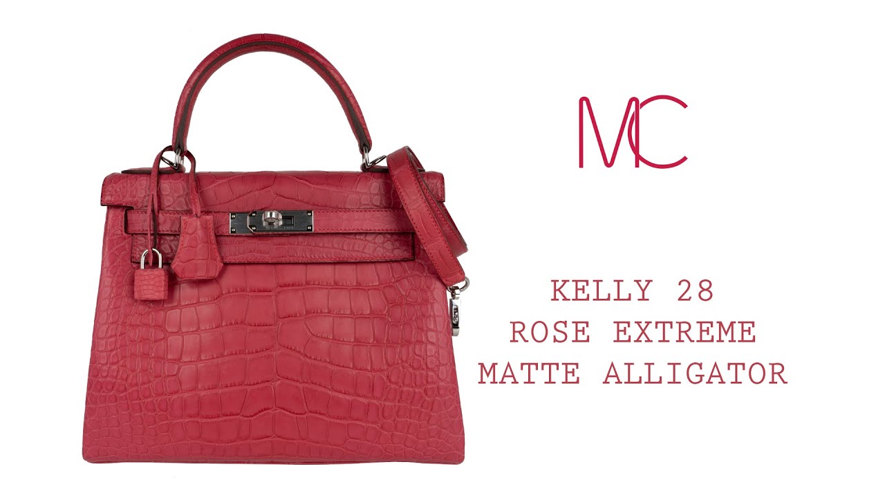 Hermes Kelly 28 Bag Rose Extreme Matte Alligator Palladium Hardware •  MIGHTYCHIC • 