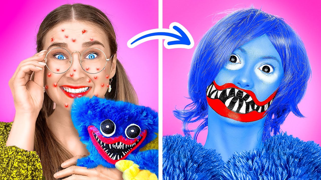 ⁣TRANSFORMACIONES EXTREMAS DE HALLOWEEN || ¡De nerd a HUGGY WUGGY! Disfraces y maquillaje por 123 GO!