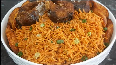 Basmati Jollof Rice Recipe with Fried Plantain & Mackerel Fish | Delicious!