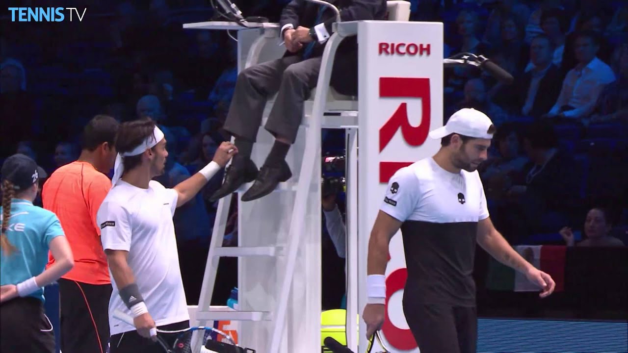 official secrets Fabio Fognini pulls down umpire's sock at the ATP Finals!