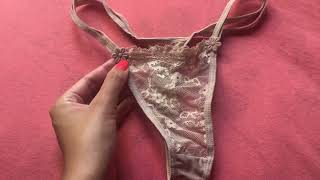 Mostrei Minha Calcinha Lingerie De Renda Fio Dental Bege 